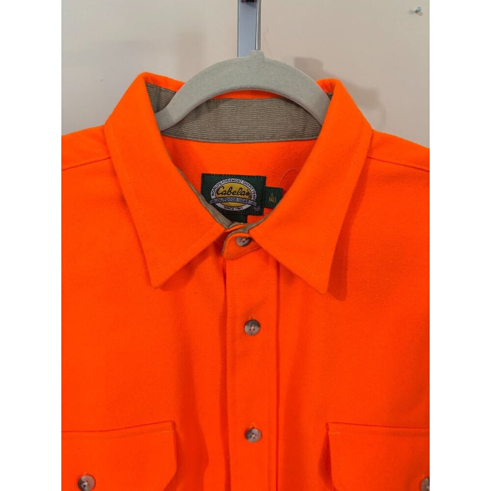 Cabelas Mens Flannel Shirt Bright Orange Hunting Heavyweight Outdoors Large Tall - Picture 5 of 11